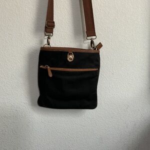 Michael Kors lock accent fabric messenger bag black brown small